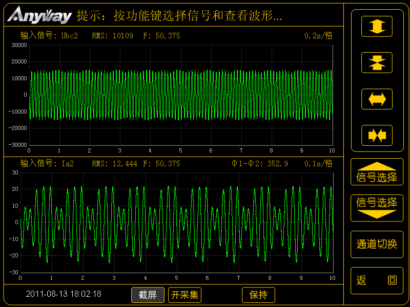 WP4000變頻功率分析儀記錄的異步電機(jī)疊頻法溫升試驗(yàn)的電壓、電流波形圖